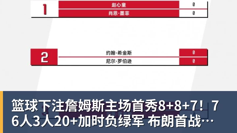 篮球下注詹姆斯主场首秀8+8+7！76人3人20+加时负绿军 布朗首战旧主20+8